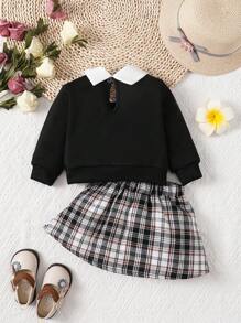 Baby Girls' Simple And Stylish Sweatshirt And Skirt Set, Suitable In Spring And Autumn, For Christmas - Multicolor - View 2