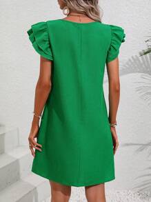 Breezaya Solid Butterfly Sleeve Tunic Dress Vacation Beach Outfits Women - Green - View 2