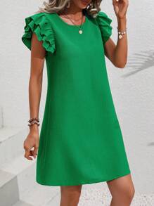 Breezaya Solid Butterfly Sleeve Tunic Dress Vacation Beach Outfits Women - Green - View 3
