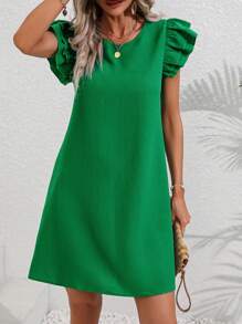 Breezaya Solid Butterfly Sleeve Tunic Dress Vacation Beach Outfits Women - Green - View 4