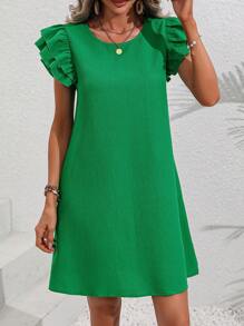 Breezaya Solid Butterfly Sleeve Tunic Dress Vacation Beach Outfits Women - Green - View 5
