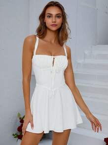 PARTHEA Vestido de tirantes con cordón delantero pecho con fruncido - Blanco - Ver 4