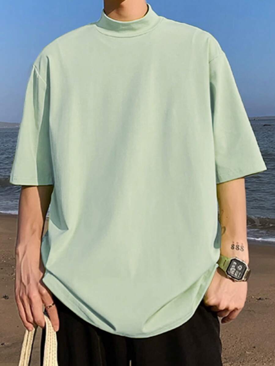 Manfinity Hypemode 男士素色小高領T恤 - 薄荷綠 - 查看 1