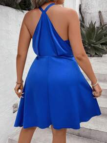 SHEIN Clasi Đầm Plus Size Bất đối xứng màu trơn Thanh lịch - Màu xanh lam - Xem 2