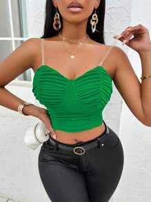 SHEIN Slayr 褶邊緊身吊帶 - 綠色 - 查看 3