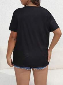 SHEIN LUNE 加心印花 T 恤 女式图案 T 恤 夏季 - 黑色 - 查看 2