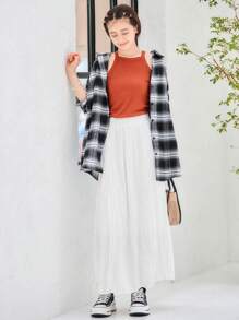 INAWLY チェック柄 ドロップショルダー シャツ、長袖トップス - ブラック&ホワイト - チェックする 3