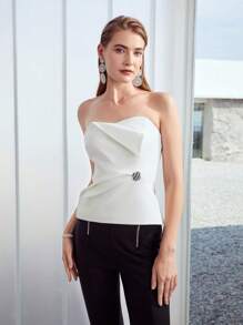 MOTF PREMIUM 折邊細節抹胸上衣 - 白色 - 查看 2