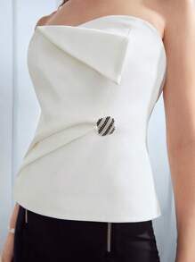 MOTF PREMIUM 折邊細節抹胸上衣 - 白色 - 查看 3