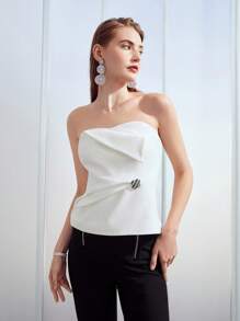 MOTF PREMIUM 折邊細節抹胸上衣 - 白色 - 查看 5
