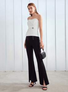 MOTF PREMIUM 折邊細節抹胸上衣 - 白色 - 查看 7