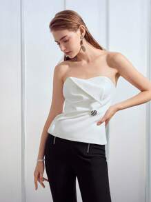 MOTF PREMIUM 折邊細節抹胸上衣 - 白色 - 查看 10