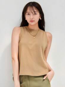 SHEIN BASICS Chất rắn Vòng cổ Áo ba lỗ Cho mùa hè - Màu Khaki - Xem 6