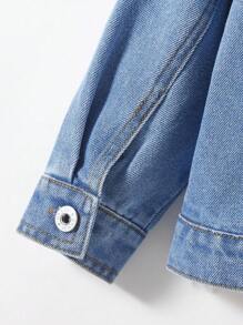 SHEIN 女小童花卉刺繡牛仔夾克不帶T恤 - 中等水洗藍 - 查看 5