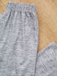 SHEIN 女大童睫毛&標語圖案T恤和褲子睡衣套裝 - 灰色 - 查看 3