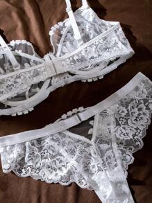 SHEIN Set de lencería con encaje floral con aro - Blanco - Ver 4