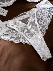 SHEIN Set de lencería con encaje floral con aro - Blanco - Ver 6