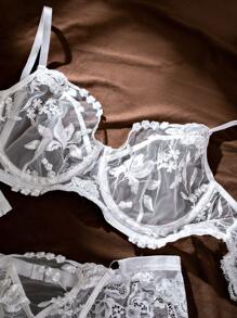 SHEIN Set de lencería con encaje floral con aro - Blanco - Ver 7