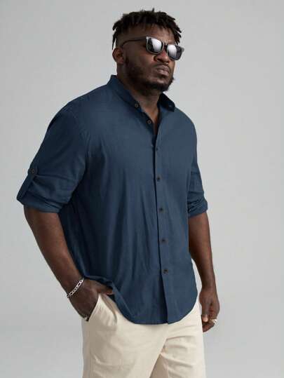 EASEVO Men Plus Solid Button Front Shirt