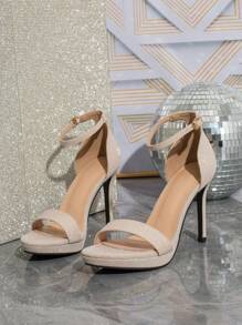 春夏女士时尚香槟色细高跟踝带凉鞋，适合晚宴派对 - 香檳色 - 查看 3