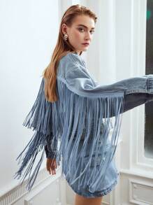 MOTF PREMIUM CROPPED FRINGE DENIM JACKET