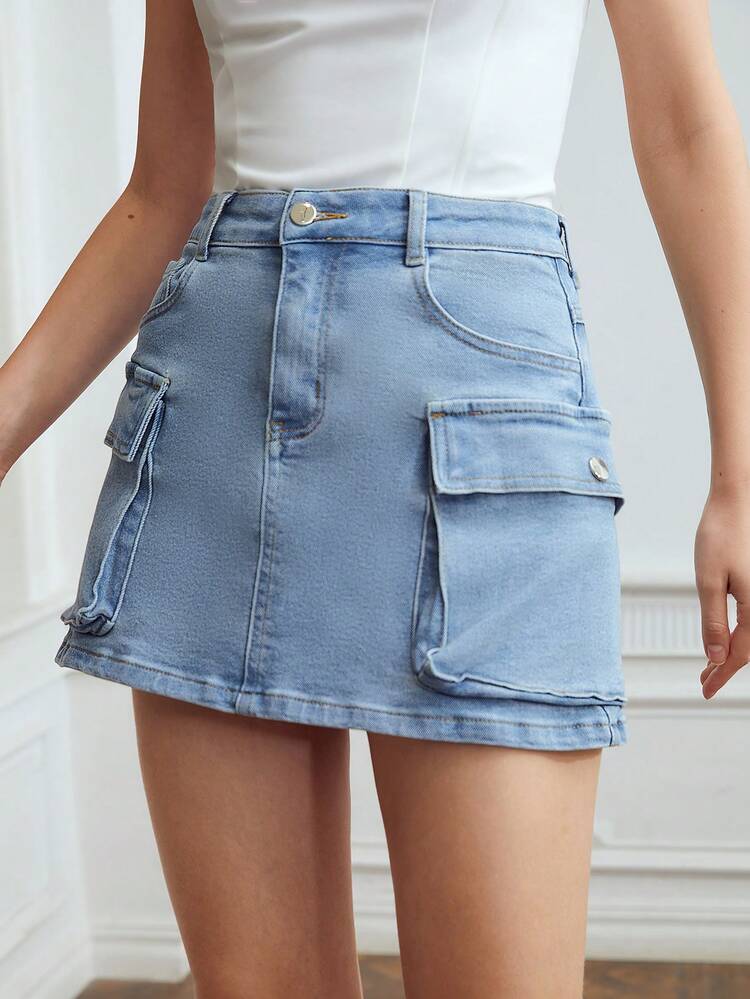 MINI CARGO DENIM SKIRT