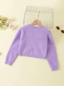 SHEIN Young Girl Single Button Fuzzy Cardigan - Mauve Purple - View 2