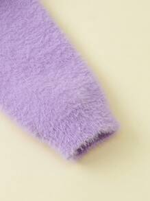 SHEIN Young Girl Single Button Fuzzy Cardigan - Mauve Purple - View 4