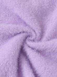 SHEIN Young Girl Single Button Fuzzy Cardigan - Mauve Purple - View 5