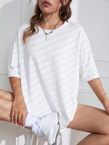 SHEIN EZwear Building & Slogan Graphic Drop Shoulder Tee - White - View 2