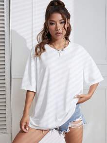 SHEIN EZwear Building & Slogan Graphic Drop Shoulder Tee - White - View 5