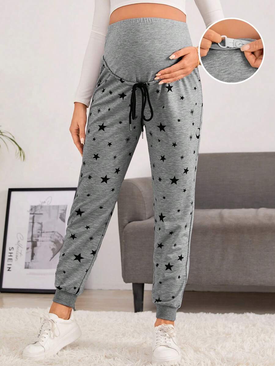 SHEIN Maternity Star Print Adjustable Drawstring Waist Sweatpants