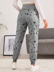 SHEIN Maternity Star Print Adjustable Drawstring Waist Sweatpants