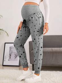 SHEIN Maternity Star Print Adjustable Drawstring Waist Sweatpants