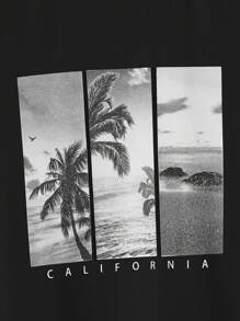 GENTILAND Hombres Camiseta con estampado tropical - Negro - Ver 3