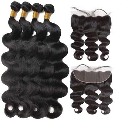 4pcs Dài Múa Với 13*4 Ren Phía trước Tự nhiên Đen Tóc con người trinh nữ