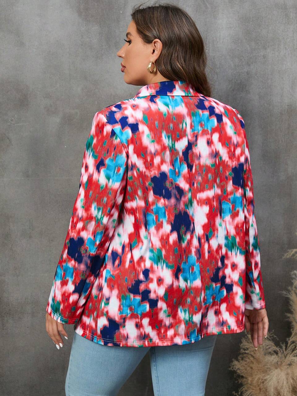 Plus 1pc Allover Print Double Breasted Blazer