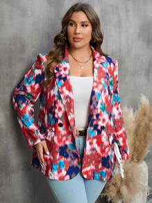 SHEIN LUNE Plus 1pc Allover Print Double Breasted Blazer - Multicolor - View 3