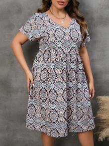 SHEIN LUNE Plus Allover Floral Print Smock Dress - Multicolor - View 6