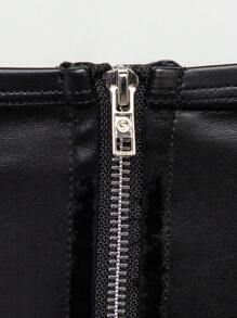 SHEIN SXY Ruched Bust Tie Shoulder PU Leather Cami Top