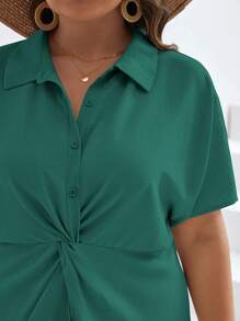 SHEIN Frenchy Plus Twist Front Batwing Sleeve Shirt Dress - Green - View 6