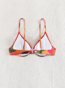 SHEIN Swim Top de bikini con aros con estampado todo sobre y con elástico fruncido para el verano
