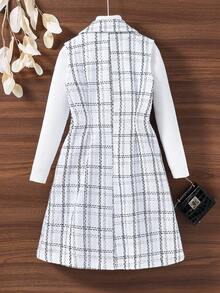 SHEIN Cô gái Tween 1 Miếng Kẻ sọc Đôi ngực Áo vest - Đen và trắng - Xem 2