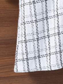 SHEIN Cô gái Tween 1 Miếng Kẻ sọc Đôi ngực Áo vest - Đen và trắng - Xem 3