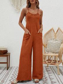 SHEIN VCAY Summer Beach Dual Pocket Wide Leg Cami Jumpsuit