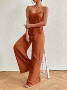 SHEIN VCAY Summer Beach Dual Pocket Wide Leg Cami Jumpsuit