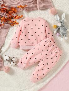 Đứa bé gái Thỏ in Áo nỉ & In Trái tim Quần thể thao - Hồng - Xem 2