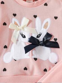 Đứa bé gái Thỏ in Áo nỉ & In Trái tim Quần thể thao - Hồng - Xem 6