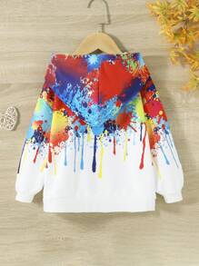 SHEIN Áo nỉ in hình giọt nước bắn tung tóe dành cho bé gái - Nhiều màu - Xem 2