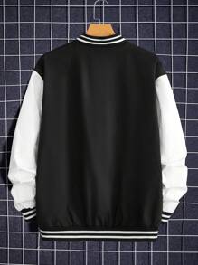 Manfinity RebelGame Oversized Men's Cartoon & Letter Print Drop Shoulder Varsity Jacket Without Hoodie - Black and White - View 2